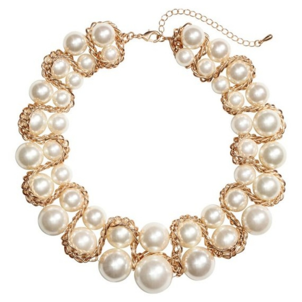 Gold Color Chain Cross Simulated Pearls Collar